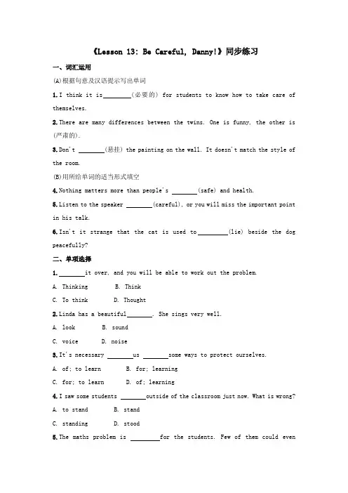 Unit 3 Be Careful, Danny!同步练习 英语冀教版九年级全册