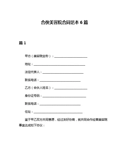合伙美容院合同范本6篇