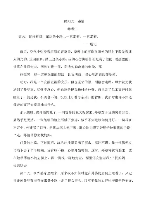 中考满分作文：一路阳光一路情