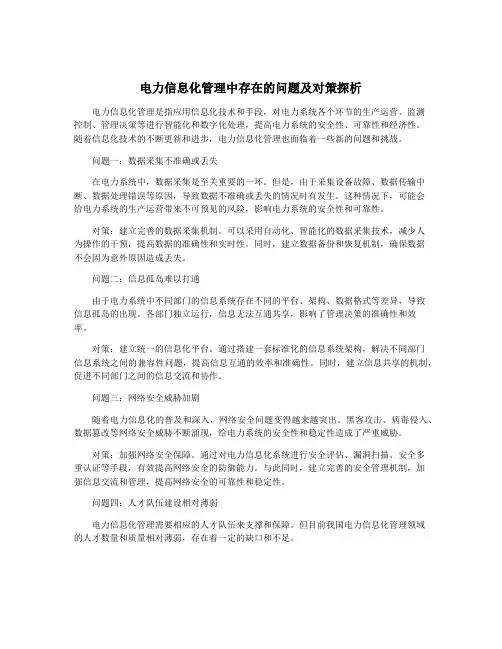 电力信息化管理中存在的问题及对策探析