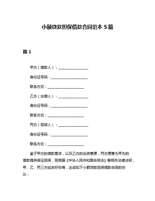 小额贷款担保借款合同范本5篇