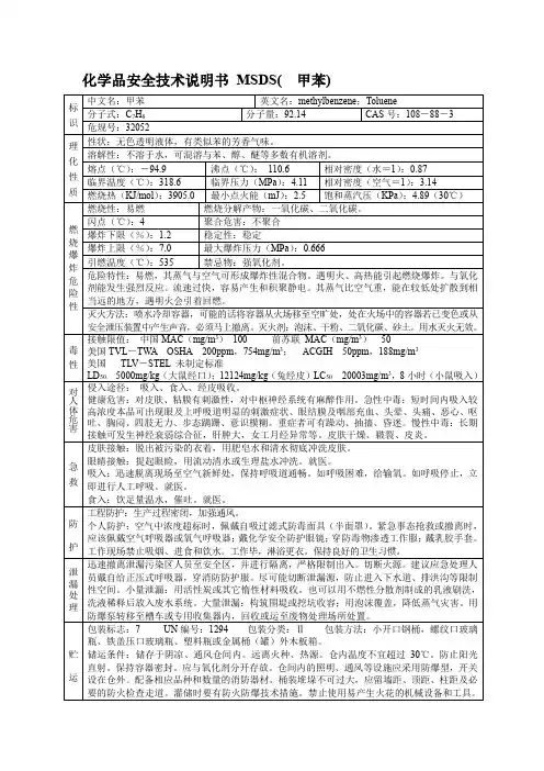 化学品安全技术说明书 MSDS(  甲苯)