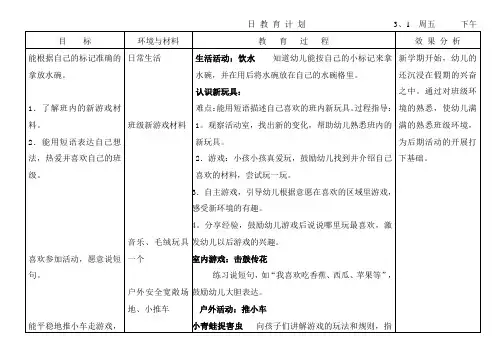 幼儿园小班教案第一、二周