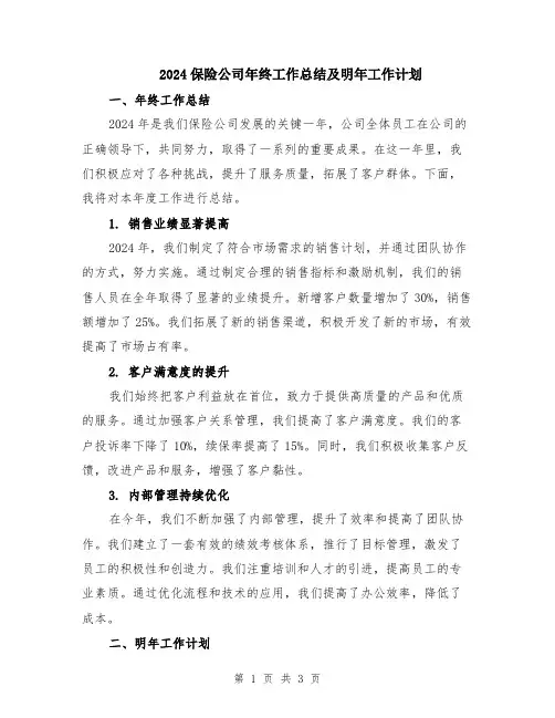 2024保险公司年终工作总结及明年工作计划