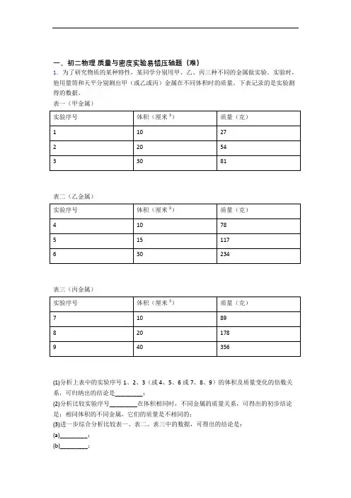 最新人教版八年级上册物理 质量与密度实验单元综合测试(Word版 含答案)
