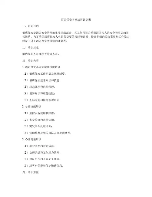 酒店保安考核培训计划表
