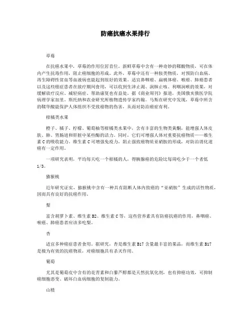 防癌抗癌水果排行