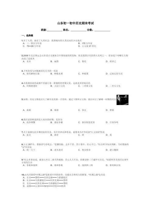 山东初一初中历史期末考试带答案解析
