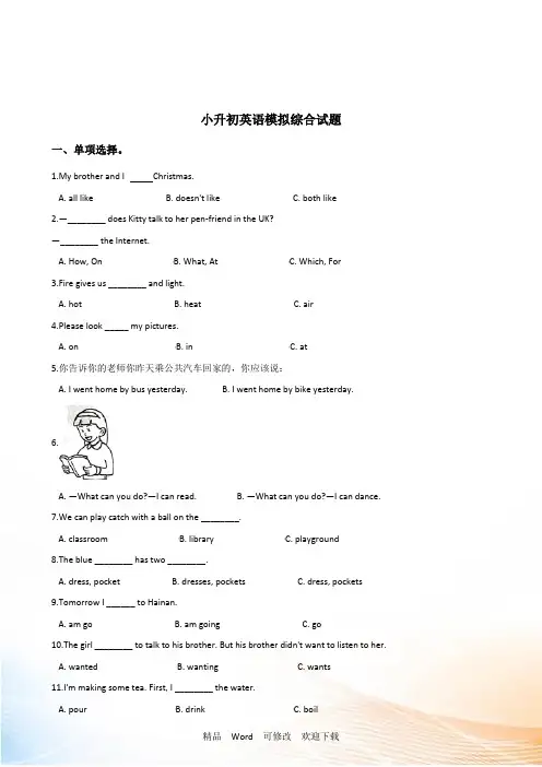 湘少版六年级下册小升初英语模拟综合练习试卷 含答案 (6)