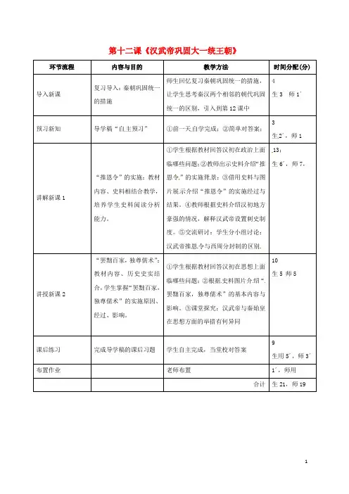广东省河源市江东新区七年级历史上册 第3单元 秦汉时期 统一多民族国家的建立和巩固 第12课 汉武帝