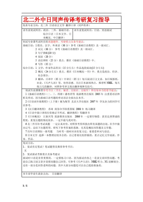 北京第二外国语学院考研日语同声传译复试经验复习指导