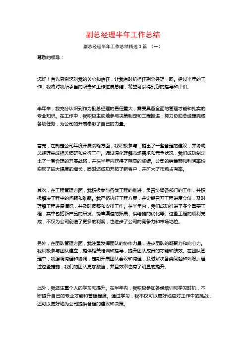 副总经理半年工作总结3篇