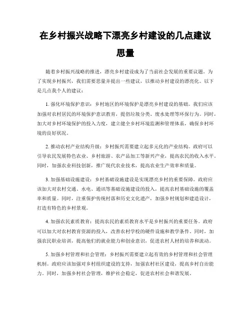 在乡村振兴战略下美丽乡村建设的几点建议思考