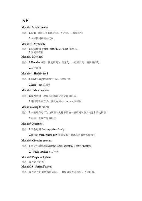 外研版初中英语语法目录+