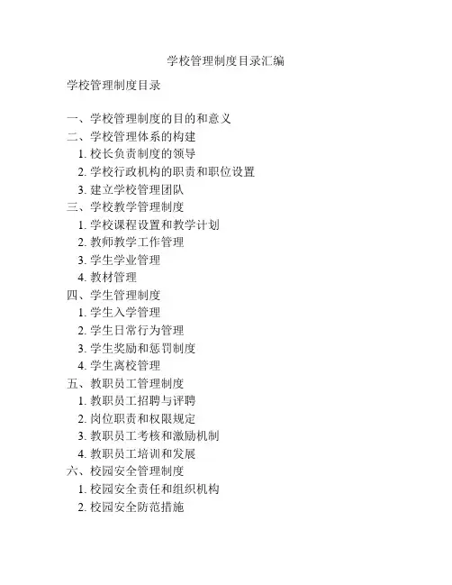 学校管理制度目录汇编