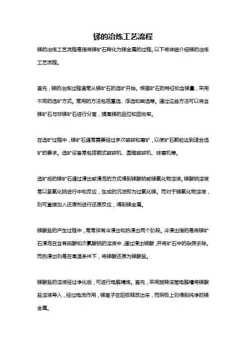 锑的冶炼工艺流程