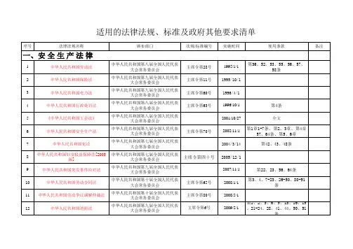 最新适用的安全生产法律法规和其他要求清单