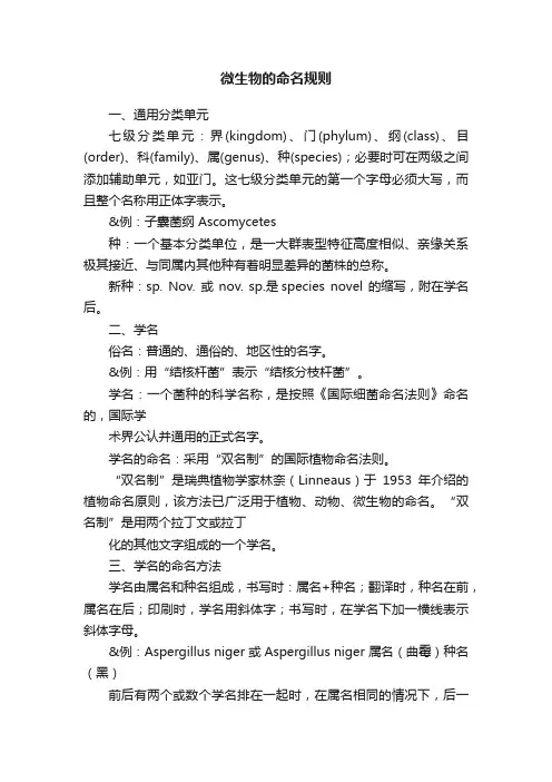 微生物的命名规则