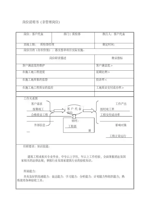 客户代表岗位职责及任职要求