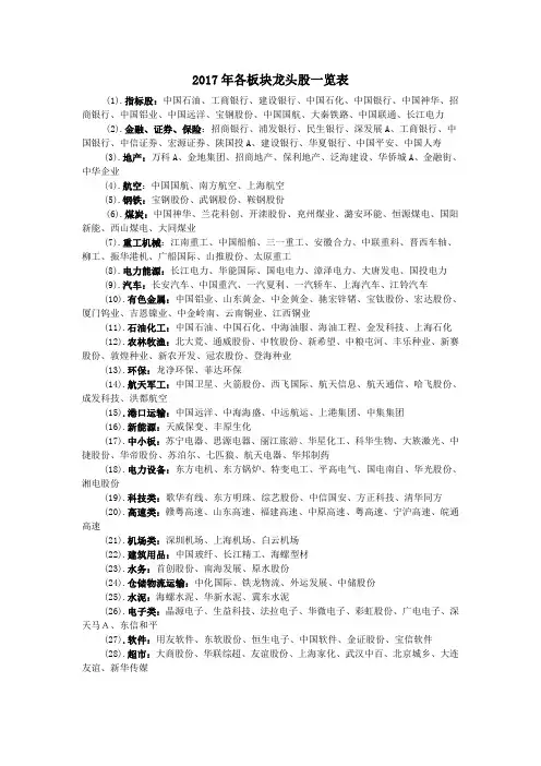 2017年股票一览表.