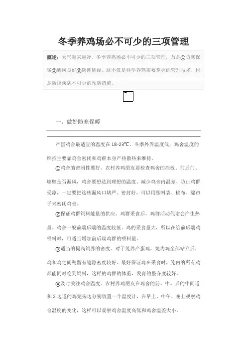 冬季养鸡场必不可少的三项管理