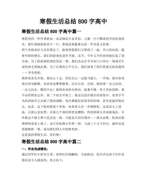 寒假生活总结800字高中
