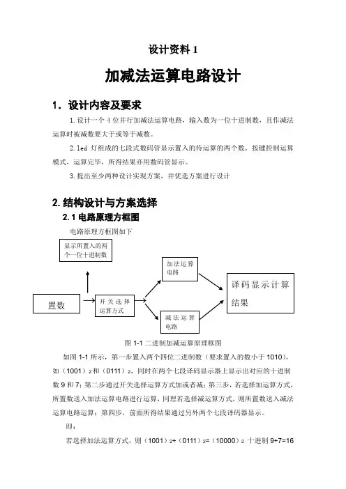 数字电路课程设计之加减法运算电路设计(1)