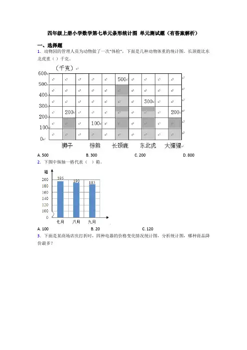 四年级上册小学数学第七单元条形统计图 单元测试题(有答案解析)
