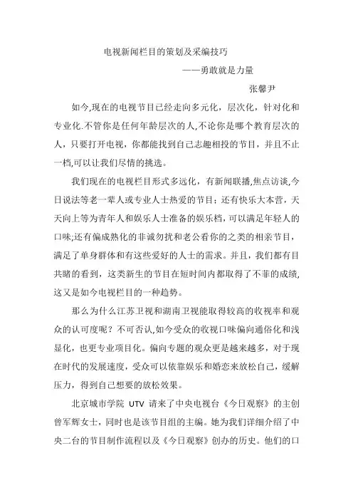 电视新闻栏目的策划及采编技巧【精品可编辑范本】