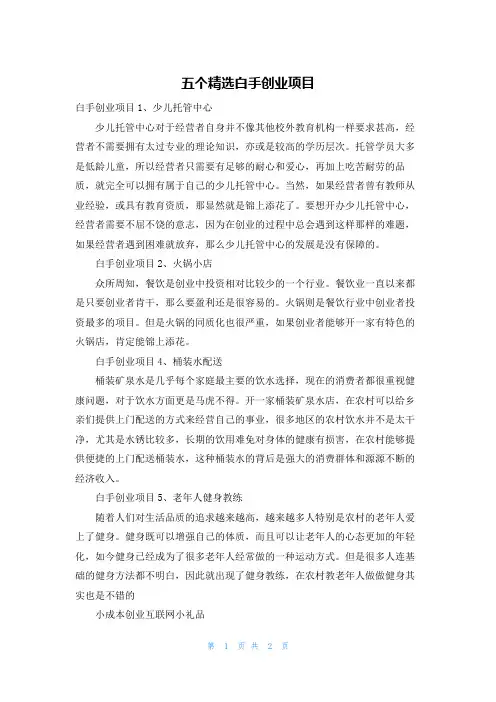 五个精选白手创业项目