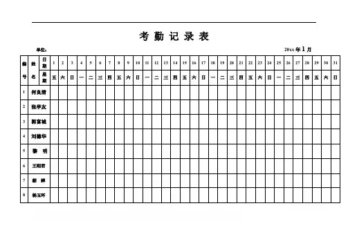 全年月度考勤记录表