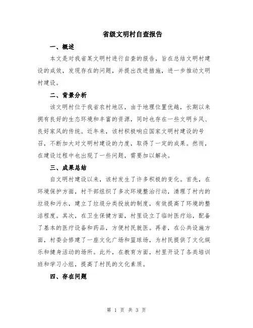 省级文明村自查报告