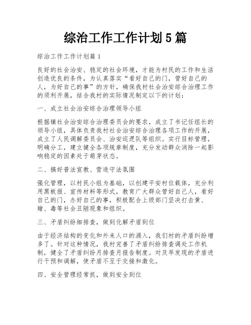 综治工作工作计划5篇