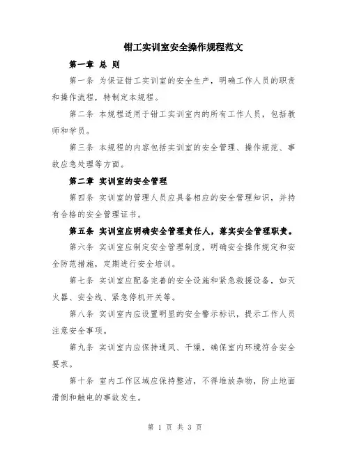 钳工实训室安全操作规程范文