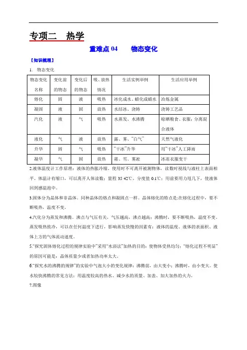 2020年中考物理重难点专练04 物态变化-热学(解析版)