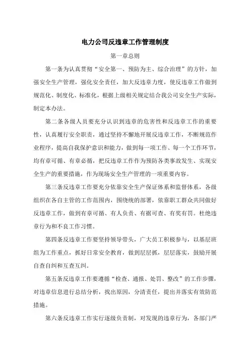 电力公司反违章工作管理制度