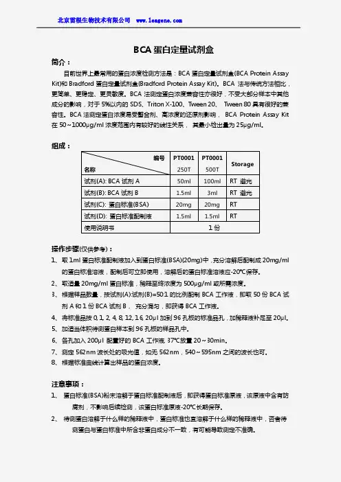 BCA蛋白定量试剂盒