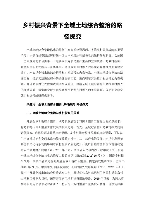 乡村振兴背景下全域土地综合整治的路径探究