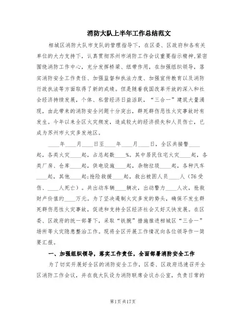 消防大队上半年工作总结范文(2篇)
