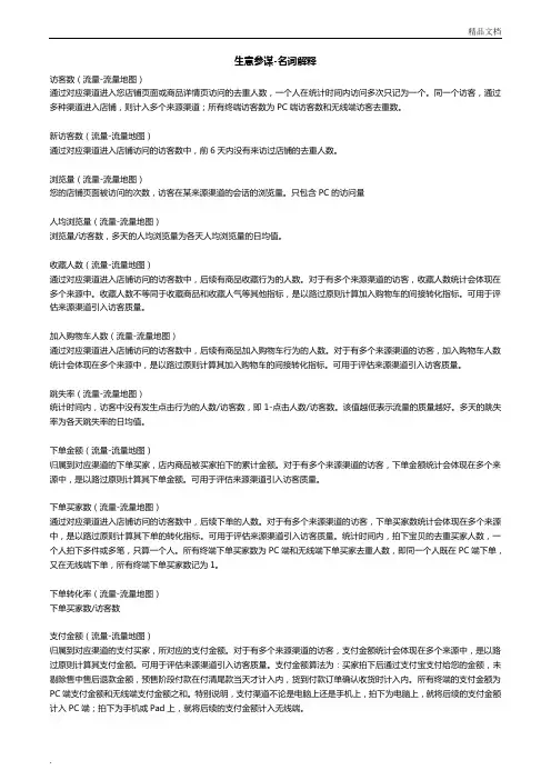 生意参谋-名词解释