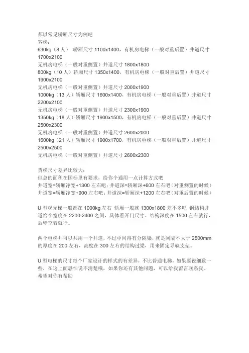 电梯井道机房尺寸