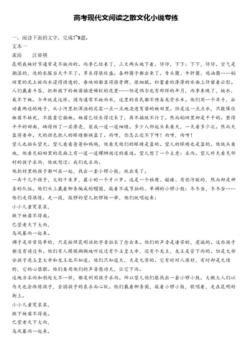 高考现代文阅读之散文化小说专练