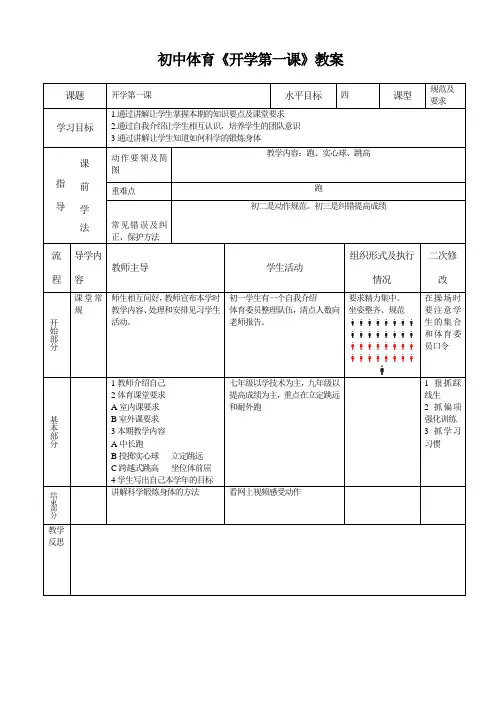 初中体育《开学第一课》教案