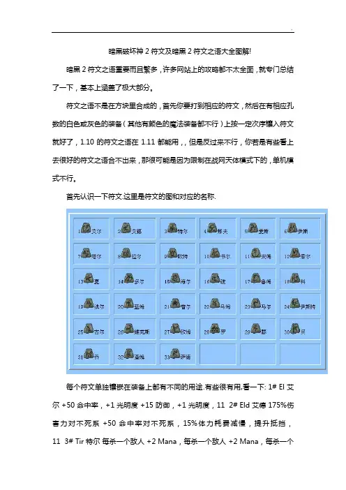 暗黑破坏神2符文及暗黑2符文之语全套整合图案解析