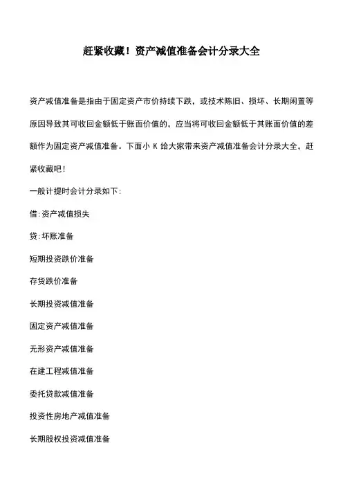 会计实务：赶紧收藏!资产减值准备会计分录大全