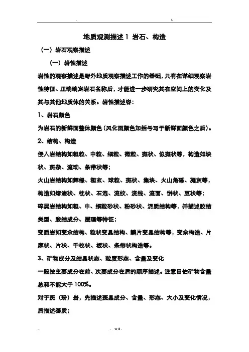 各类地质特征描述重点