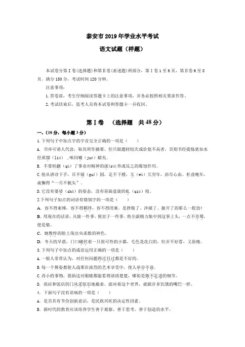 2019年泰安中考语文样题