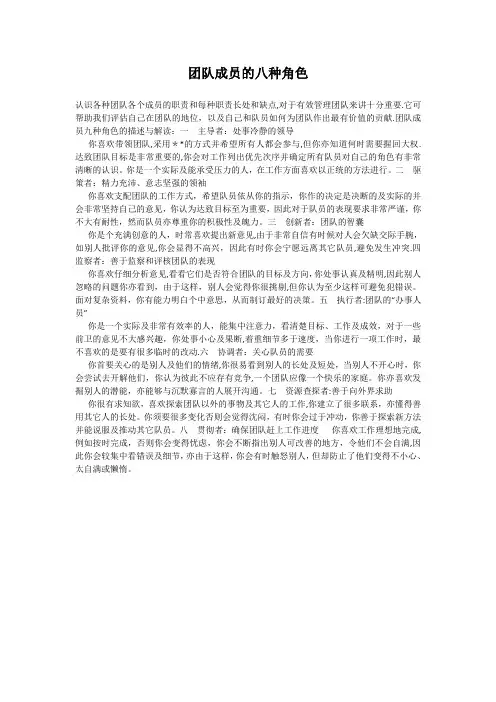 团队成员的八种角色