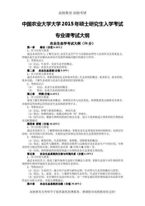 中国农业大学339农业知识综合一(农业生态学)