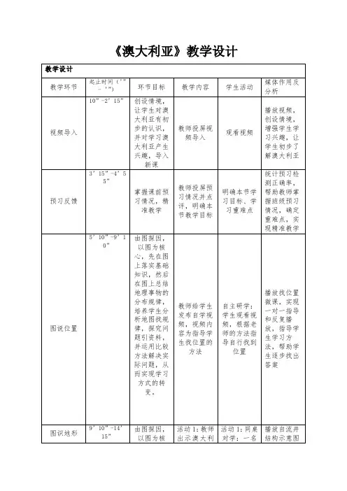 初中地理_初中地理《澳大利亚》教学设计学情分析教材分析课后反思